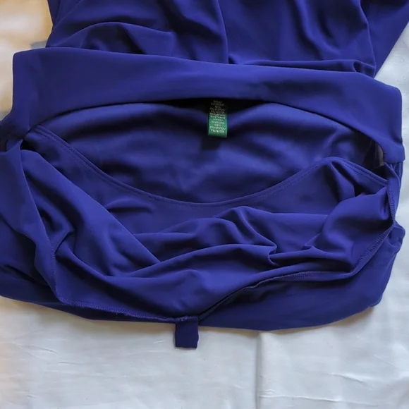 Ralph Lauren Royal Blue Ruched Sleeveless Dress Scoop Neck Size 4 - Picture 5 of 7